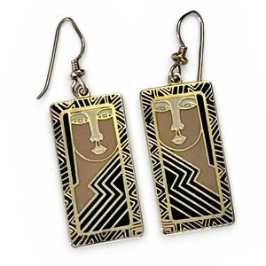 Vintage Laurel Burch Earrings GODDESS Cloisonné Woman Face Dangle Signed RARE